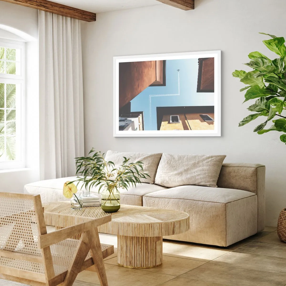 Affiche dans un cadre blanc - Poster - Au-dessus du labyrinthe de la ville - 70x50 cm