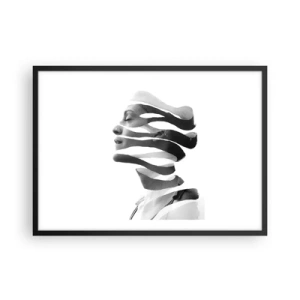 Affiche dans un cadre noir - Poster - Portrait noir et blanc d'une femme avec un effet rayé surréaliste - 70x50cm - Portrait surréaliste - Décoration murale moderne pour le salon et la chambre ARTTOR