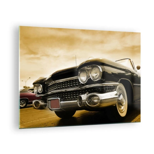 Impression sur verre - Image sur verre - L'avant d'une voiture classique dans un style rétro élégant - 70x50cm - Les classiques ne passent jamais - Décoration murale moderne pour le salon et la chambre ARTTOR
