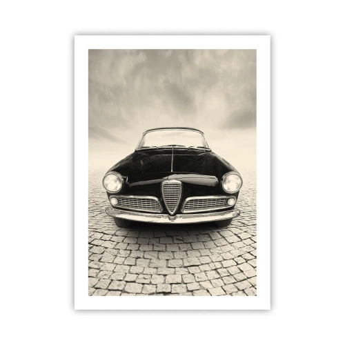 Affiche - Poster - L'avant d'une voiture classique dans une rue pavée - 50x70cm - Et alors! Tu ne m'aime pas? - Décoration murale moderne pour le salon et la chambre ARTTOR