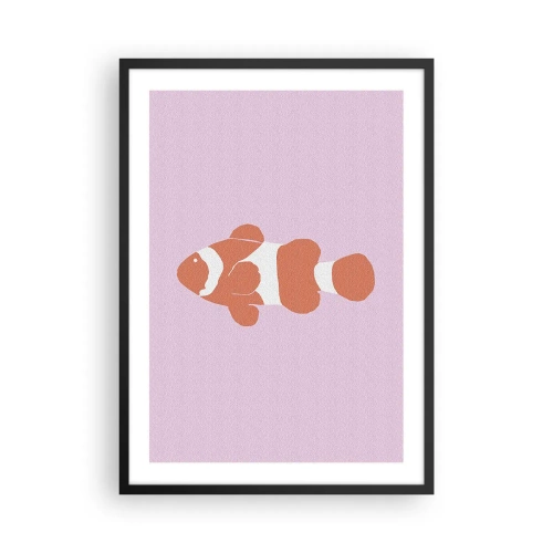 Affiche dans un cadre noir - Poster - Poisson-clown orange sur fond violet - 50x70cm - En corail sur le visage et la queue - Décoration murale moderne pour le salon et la chambre ARTTOR