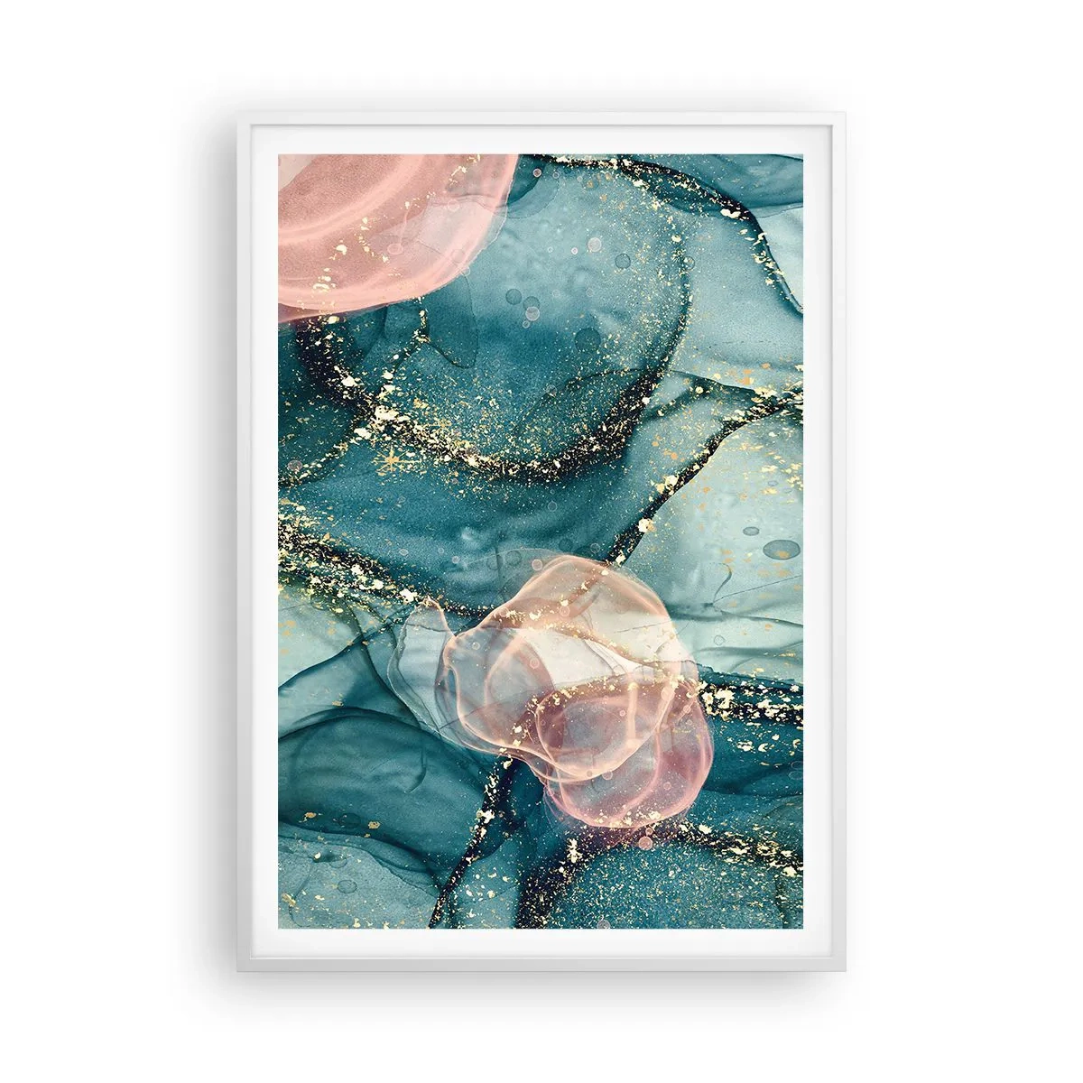 Affiche dans un cadre blanc - Poster - Soie bleu, tulle rose - 70x100 cm