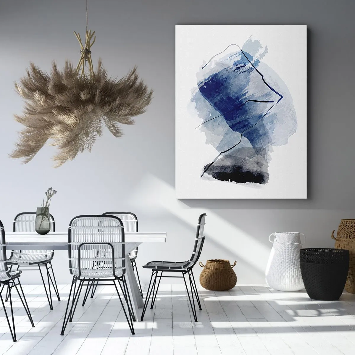 Impression sur toile - Image sur toile - Formes abstraites dans des tons de bleu avec des lignes délicates - 50x70cm - Montagne de glace - Décoration murale moderne pour le salon et la chambre ARTTOR