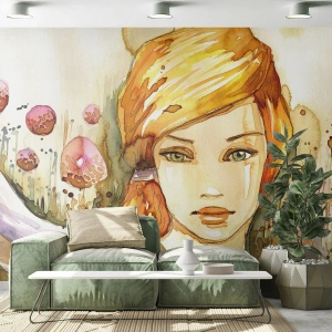 Papier peint sur mesure Premium Canvas - Un regard émeraude qui calme la colère - Femme, Prairie, Mode