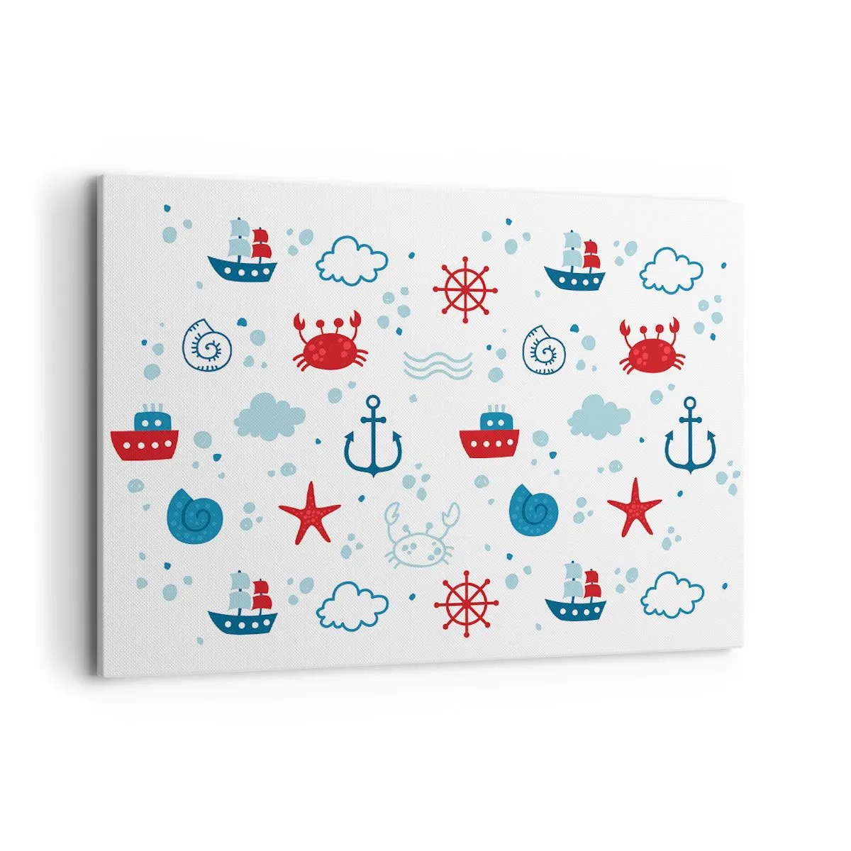 Impression sur toile - Image sur toile - Motif nautique avec ancres, navires et crabes - 100x70cm - Conte de fées de la mer - Décoration murale moderne pour le salon et la chambre ARTTOR