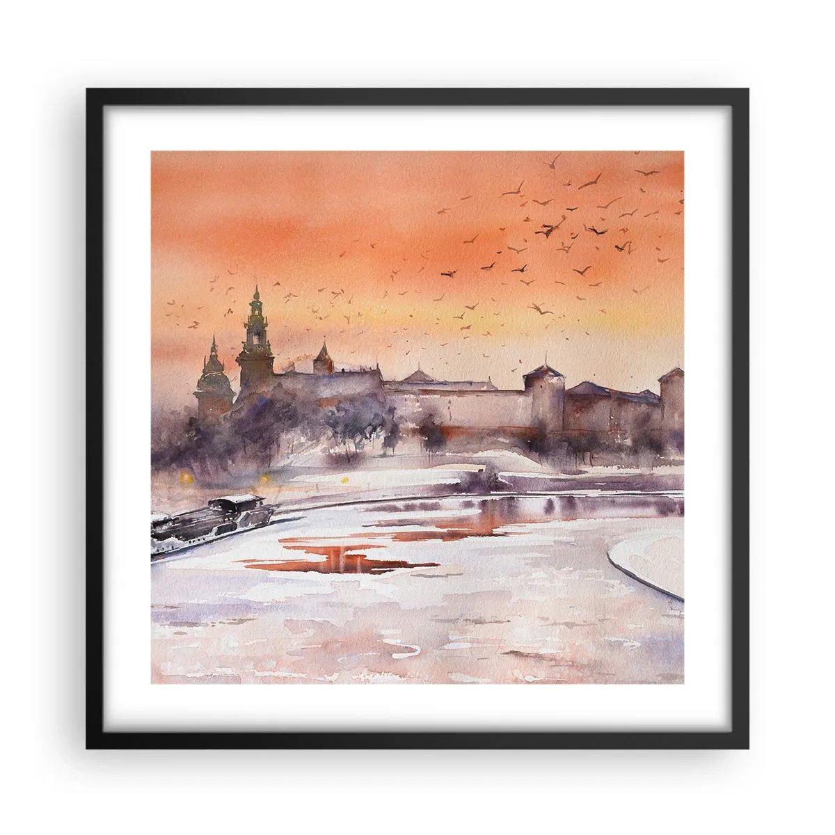 Affiche dans un cadre noir - Poster - Coucher de soleil royal - 50x50 cm