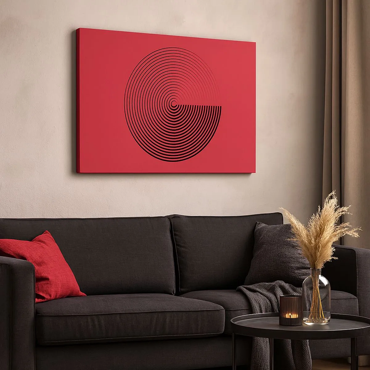 Impression sur toile - Image sur toile - Cercles concentriques sur fond rouge - 70x50cm - Mouvement circulaire - Décoration murale moderne pour le salon et la chambre ARTTOR