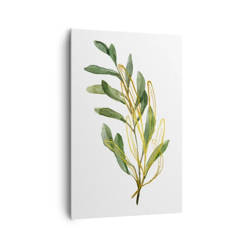 Impression sur toile - Image sur toile - Branche verte avec des feuilles sur fond blanc - 80x120cm - Tout ce qui est bon - Décoration murale moderne pour le salon et la chambre ARTTOR