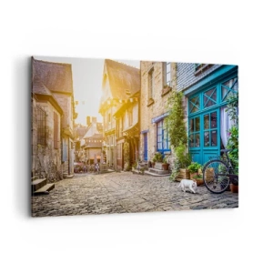 Impression sur toile - Image sur toile - Une charmante rue pavée au soleil - 100x70cm - Aux confins du monde - Décoration murale moderne pour le salon et la chambre ARTTOR