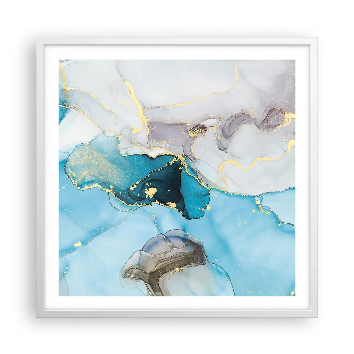 Affiche dans un cadre blanc - Poster - Etude de la rencontre gris et turquoise - 60x60 cm