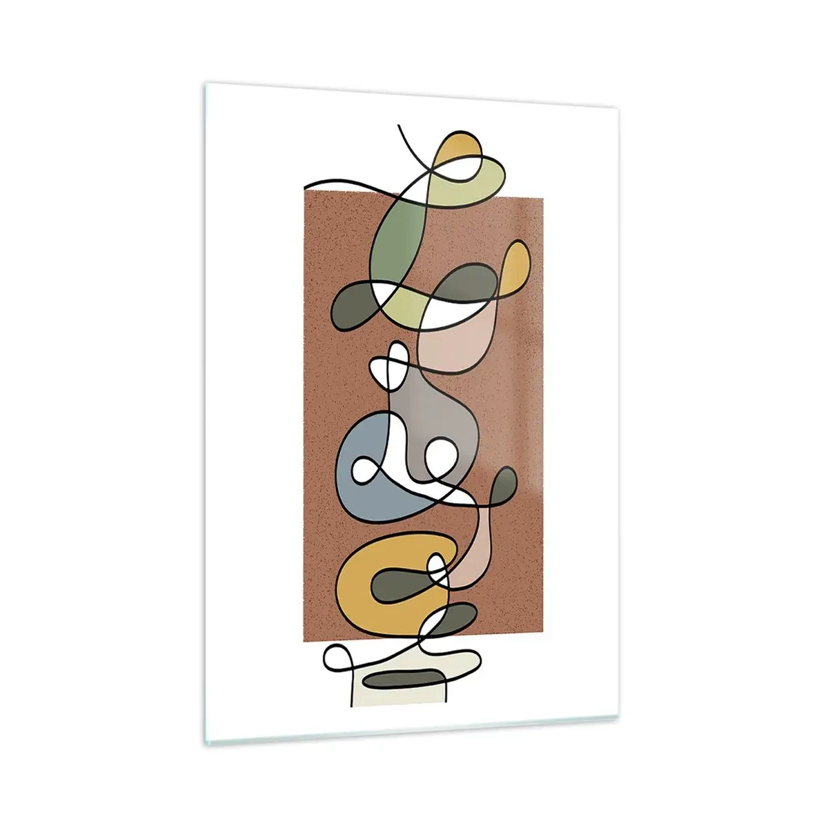 Impression sur verre - Image sur verre - Abstraction colorée avec une ligne noire sur un fond marron - 50x70cm - Une abstraction qui mérite le sourire - Décoration murale moderne pour le salon et la chambre ARTTOR