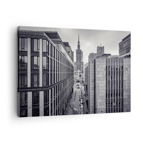 Impression sur toile - Image sur toile - Panorama de Varsovie avec vue sur le Palais de la Culture et les bâtiments environnants - 70x50cm - Vallée de Varsovie - Décoration murale moderne pour le salon et la chambre ARTTOR