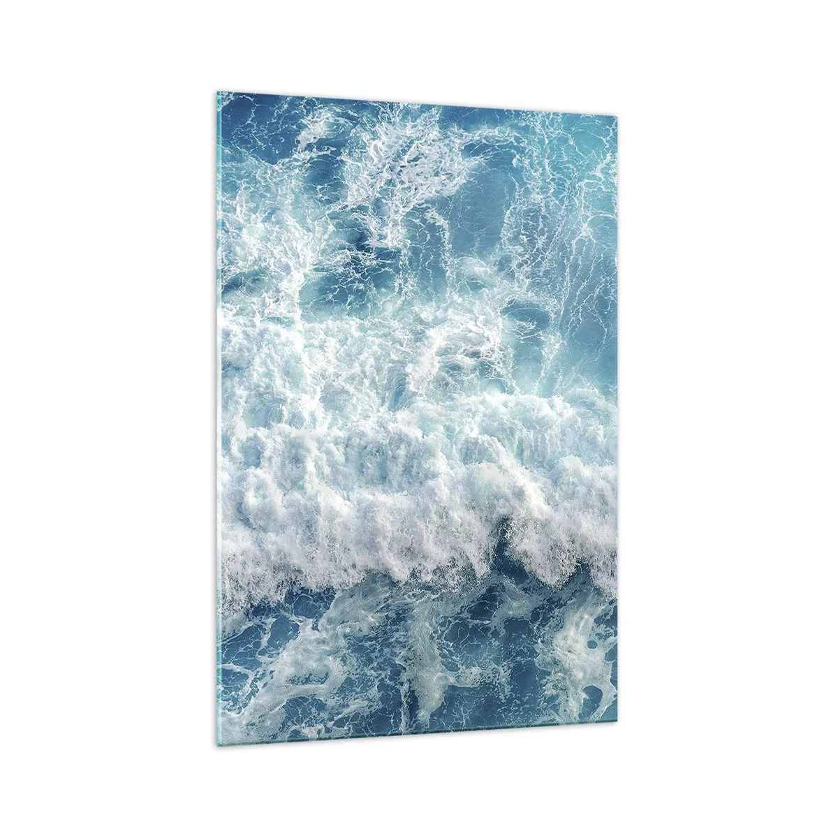 Impression sur verre - Image sur verre - Vagues océaniques dynamiques dans des tons de bleu - 70x100cm - Joyeusement et en sautant - Décoration murale moderne pour le salon et la chambre ARTTOR