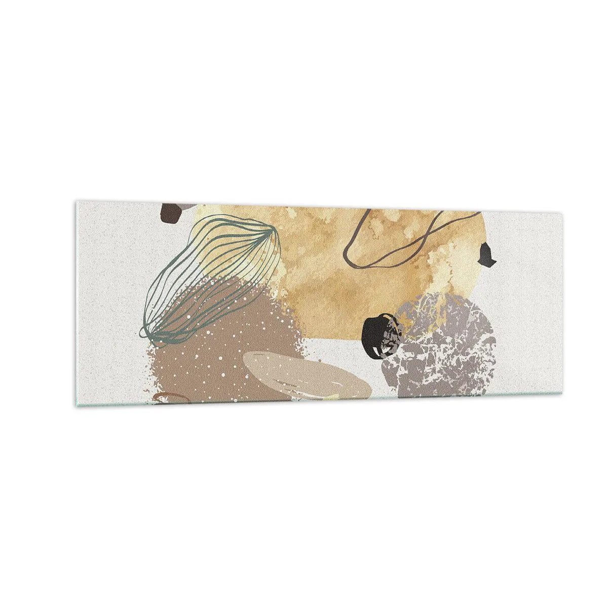 Impression sur verre - Image sur verre - Une composition de formes abstraites en beige et jaune. - 140x50cm - Plumcologie appliquée - Décoration murale moderne pour le salon et la chambre ARTTOR