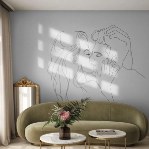 Papier Peint Photo Standard Eco - Un dessin minimaliste d'un couple amoureux avec une ligne continue. - 100x70cm - La même ligne - Décoration murale moderne pour le salon et la chambre ARTTOR