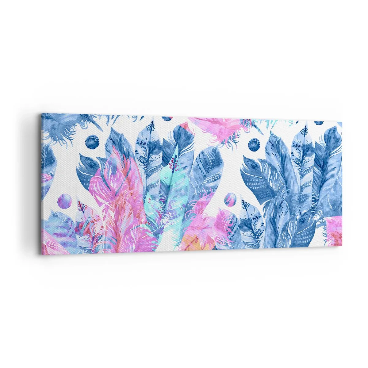 Impression sur toile - Image sur toile - Plumes en rose et bleu - 100x40 cm