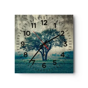 Horloge murale - Pendule murale - Un pommier sur un champ bleu ? - 40x40 cm