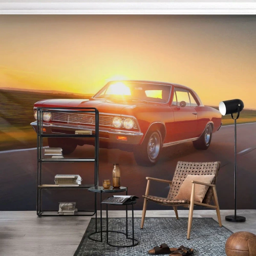 Papier Peint Photo Premium Sand - Le désir est de couleur rouge - Voiture, Voyage, Ancien - 350x256 cm