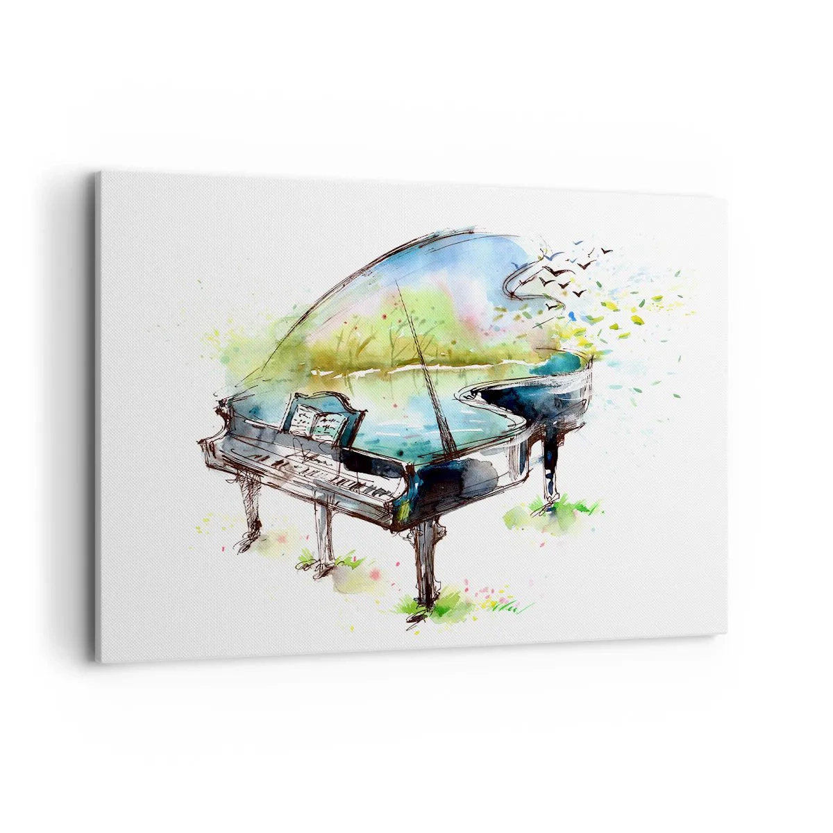 Impression sur toile - Image sur toile - Aquarelle artistique d'un piano avec la nature en arrière-plan - 100x70cm - Enchanté en musique - Décoration murale moderne pour le salon et la chambre ARTTOR