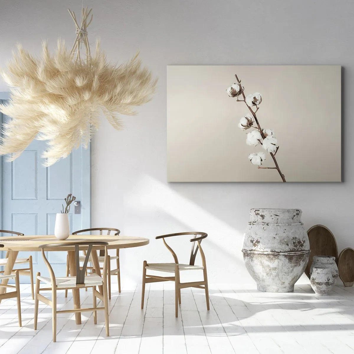 Impression sur toile - Image sur toile - Un brin de coton sur fond beige - 120x80cm - A la source de la douceur - Décoration murale moderne pour le salon et la chambre ARTTOR