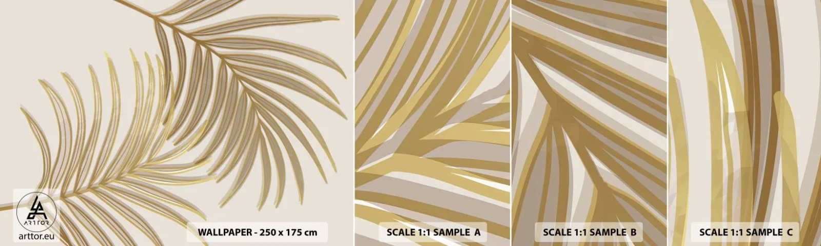 Échantillon De Papier Peint Standard Eco - Palme d'or! - Abstraction, Feuille de palmier, Graphique - 100x30 cm