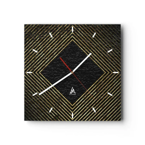 Horloge murale - Pendule murale - Fond noir avec un motif géométrique de lignes dorées - 30x30cm - Géométrie dans un style glamour - Décoration murale moderne pour le salon et la chambre ARTTOR