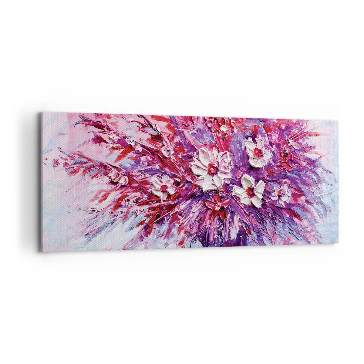 Impression sur toile - Image sur toile - Un bouquet de fleurs colorées dans des tons de rose et de violet - 120x50cm - Innocence et passion - Décoration murale moderne pour le salon et la chambre ARTTOR