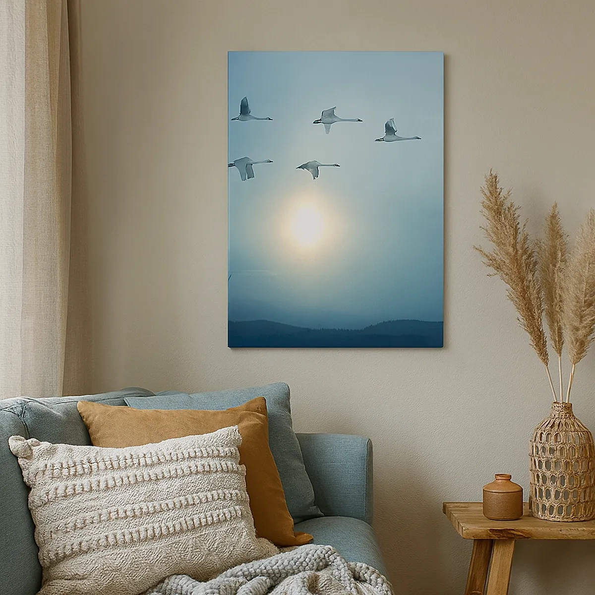 Impression sur toile - Image sur toile - Cygnes volants le matin - 50x70cm - Dis au revoir à l'été pour un an - Décoration murale moderne pour le salon et la chambre ARTTOR