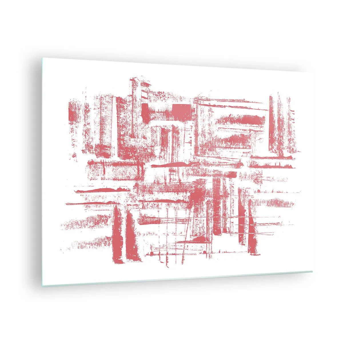 Impression sur verre - Image sur verre - Une composition abstraite en rouge ressemblant au contour de l'architecture urbaine. - 70x50cm - La ville rouge - Décoration murale moderne pour le salon et la chambre ARTTOR