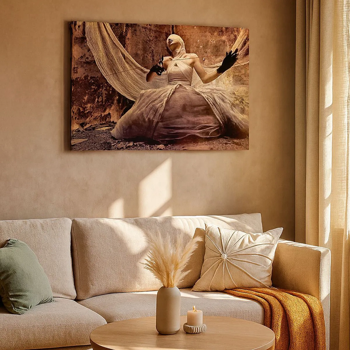 Impression sur toile - Image sur toile - Une femme en robe avec le visage couvert et des ciseaux dans les mains - 70x50cm - Déesse du destin - Décoration murale moderne pour le salon et la chambre ARTTOR