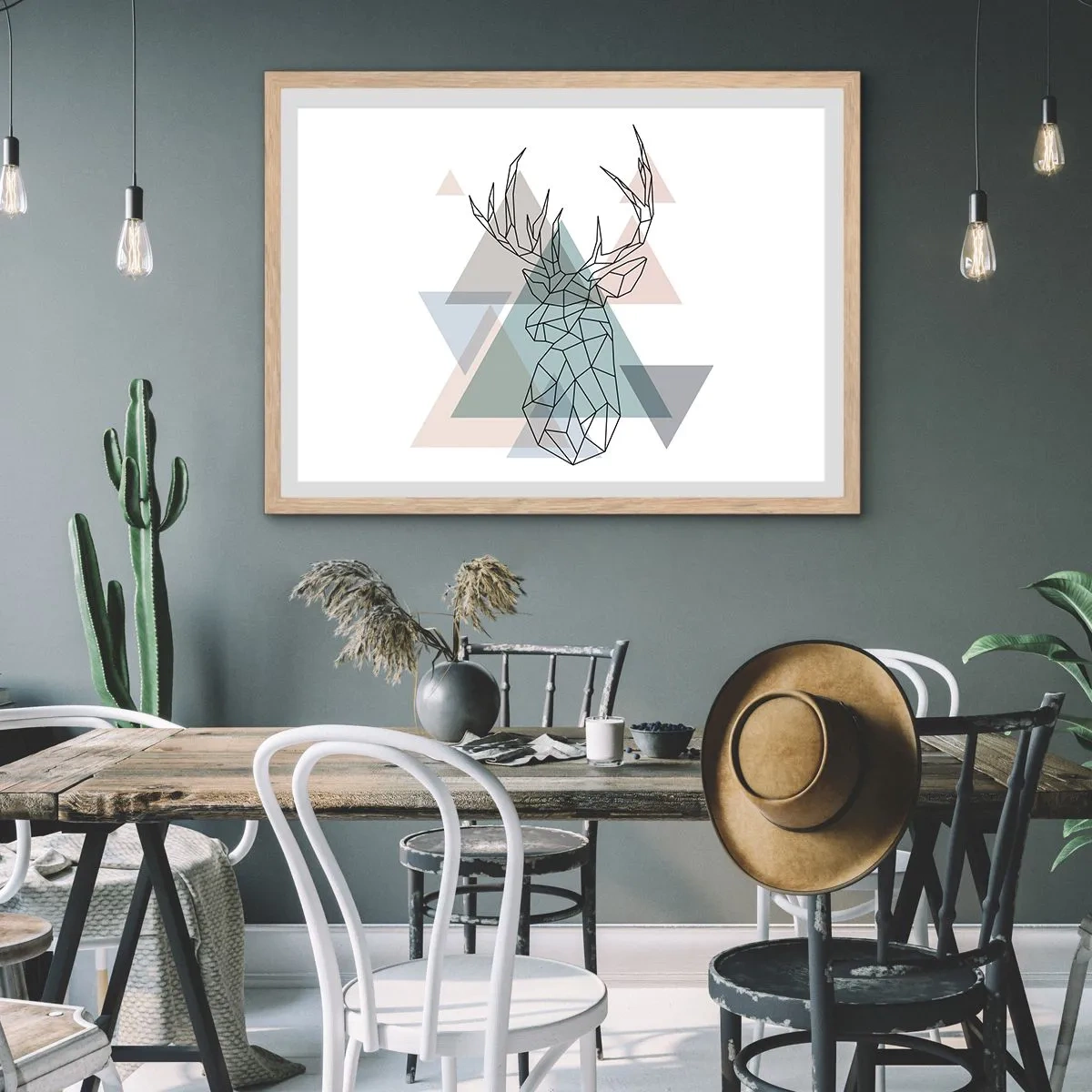 Affiche dans un chêne clair - Poster - Dans une forêt géométrique - 100x70 cm
