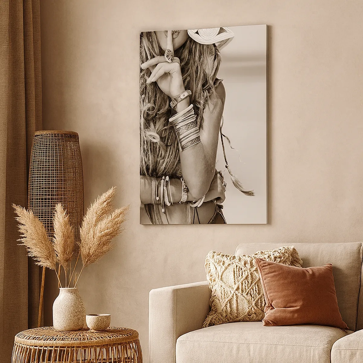 Impression sur toile - Image sur toile - Portrait d'une femme bohème avec des bijoux - 50x70cm - Comment va la fille - Décoration murale moderne pour le salon et la chambre ARTTOR