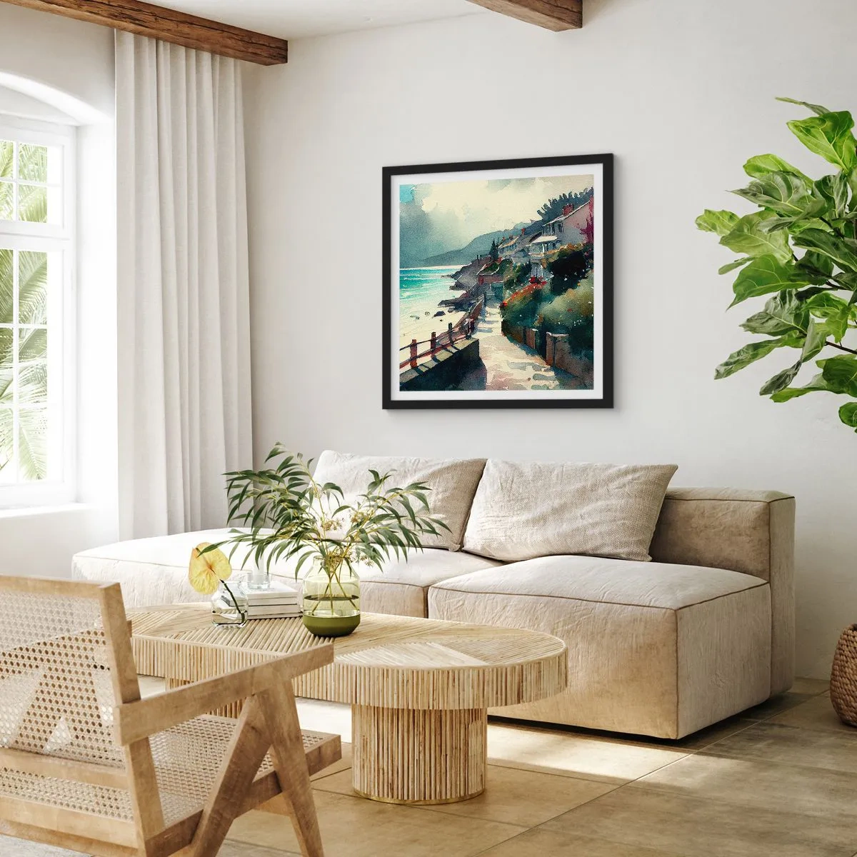 Affiche dans un cadre noir - Poster - Ville méditerranéenne - 30x30 cm