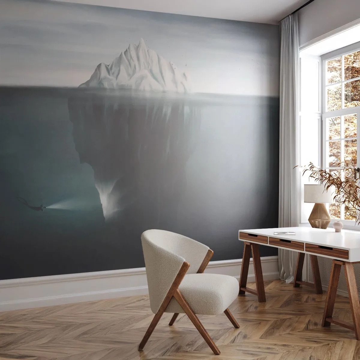 Papier Peint Photo Standard Eco - Mystère sous-marin - Iceberg, Glacier, Plongeur - 350x256 cm