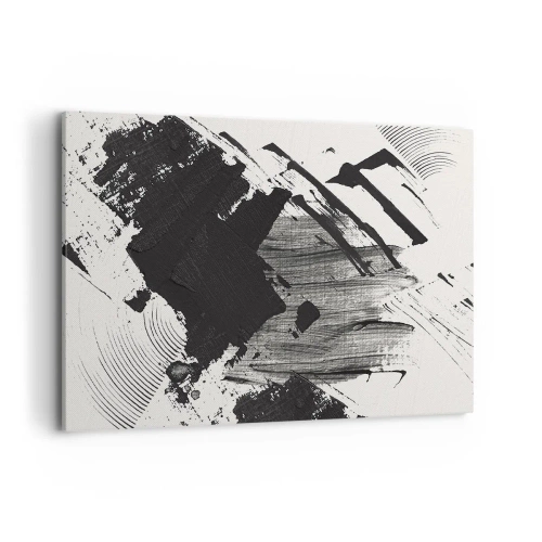 Impression sur toile - Image sur toile - Traits abstraits de noir sur fond blanc - 100x70cm - Abstraction – expression du noir - Décoration murale moderne pour le salon et la chambre ARTTOR