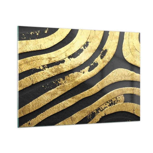 Impression sur verre - Image sur verre - Lignes abstraites dorées sur fond noir dans un style glamour - 100x70cm - Tout coule - Décoration murale moderne pour le salon et la chambre ARTTOR