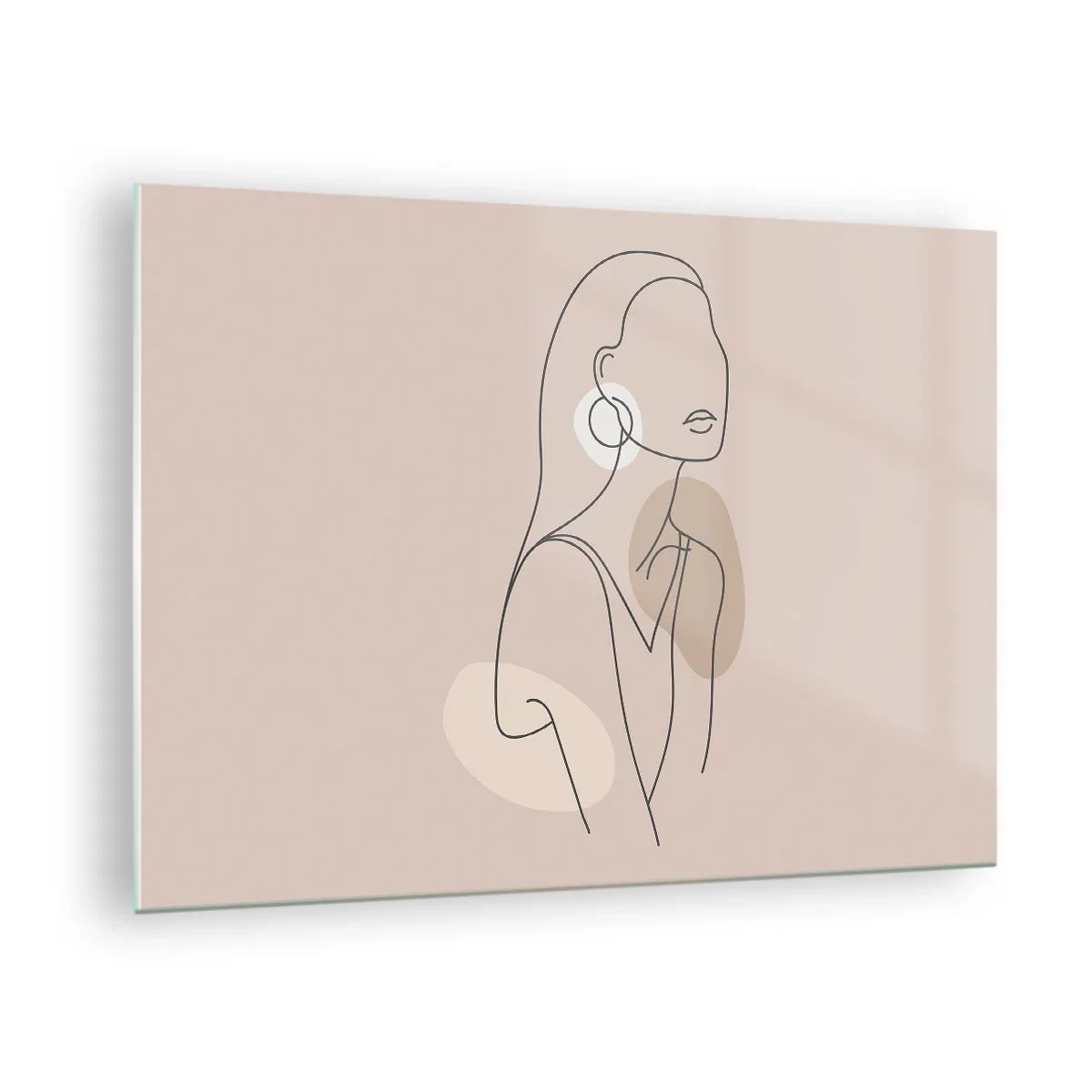 Impression sur verre - Image sur verre - Une silhouette minimaliste d'une femme sur un fond beige - 70x50cm - Icone féminin - Décoration murale moderne pour le salon et la chambre ARTTOR
