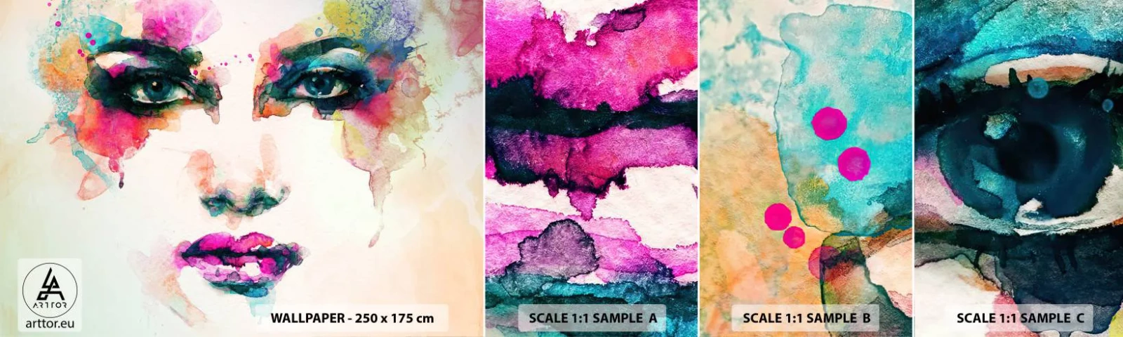 Échantillon De Papier Peint Standard Eco - Un portrait peint avec un arc-en-ciel - Abstraction, Visage de femme, Morceau - 100x30 cm