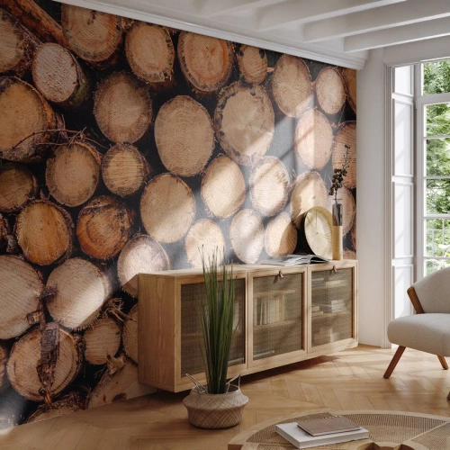 Papier Peint Autocollant Deluxe Sticker - Nouveau commencement - Bois, Bûches de bois, Nature - 100x70 cm