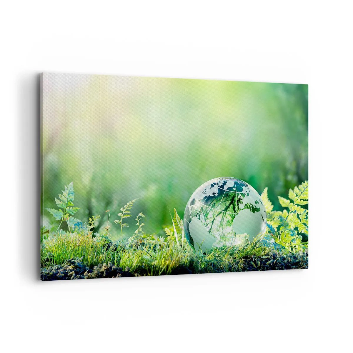 Impression sur toile - Image sur toile - Un globe de cristal parmi la verdure de la nature - 100x70cm - La planette verte - Décoration murale moderne pour le salon et la chambre ARTTOR