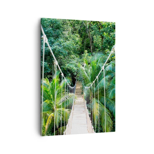 Impression sur toile - Image sur toile - Un pont suspendu dans une jungle tropicale pleine de verdure - 50x70cm - Welcome to the jungle! - Décoration murale moderne pour le salon et la chambre ARTTOR