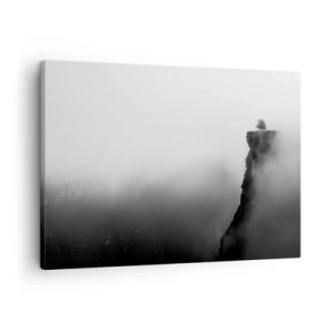 Impression sur toile - Image sur toile - Un arbre solitaire au bord d'une falaise entouré de brouillard - 70x50cm - Au bord du monde - Décoration murale moderne pour le salon et la chambre ARTTOR