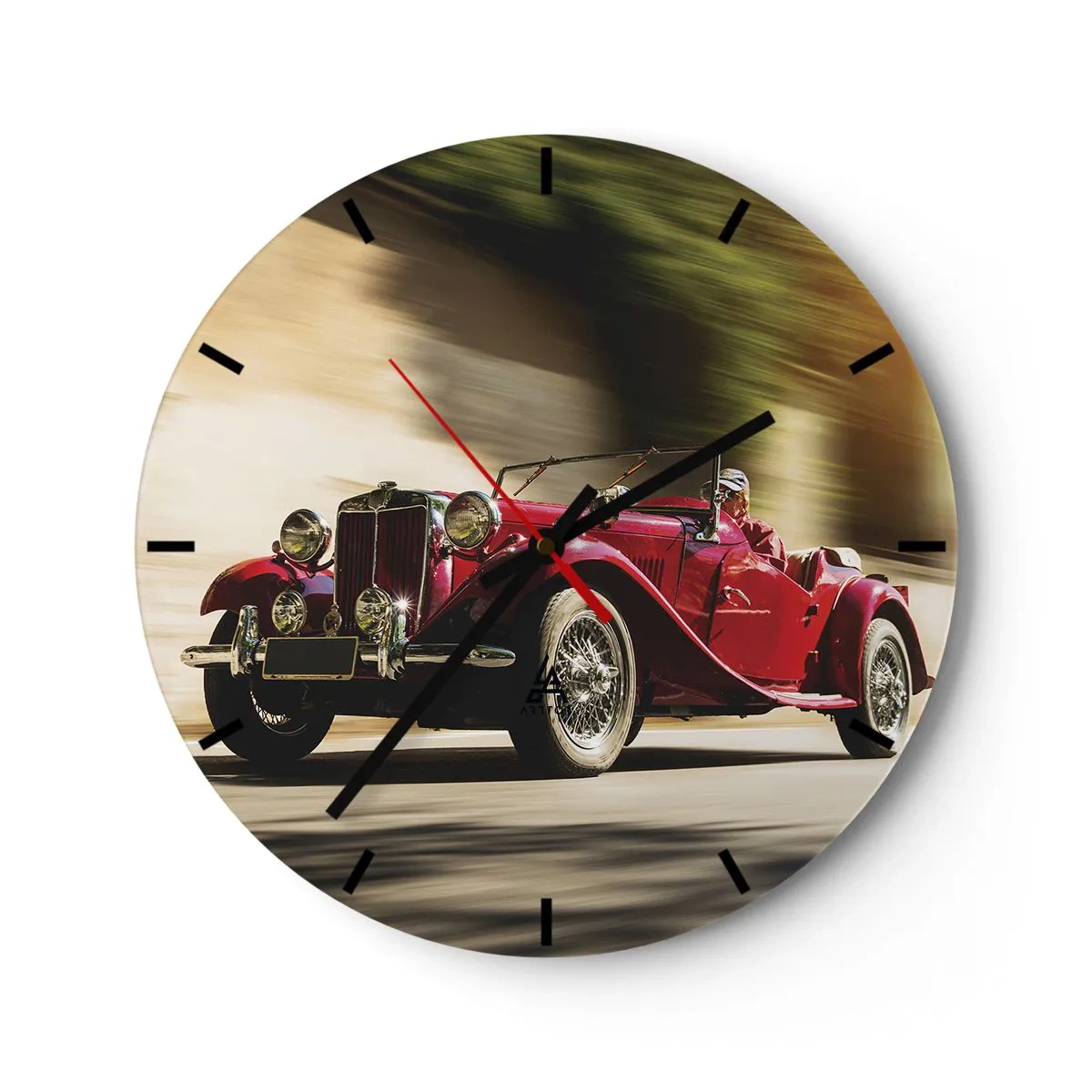 Horloge murale - Pendule murale - Voiture de sport classique rouge en mouvement dynamique - 30x30cm - Plus belle que Nike de Samothrace - Décoration murale moderne pour le salon, la cuisine et la chambre ARTTOR