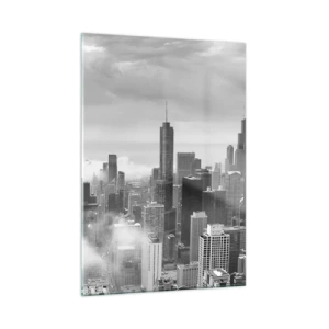 Impression sur verre - Image sur verre - Panorama de la ville avec des gratte-ciels en noir et blanc - 50x70cm - Paysage américain - Décoration murale moderne pour le salon et la chambre ARTTOR