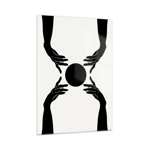 Impression sur verre - Image sur verre - Mains noires autour d'un cercle noir sur fond clair - 50x70cm - Signe secret - Décoration murale moderne pour le salon et la chambre ARTTOR