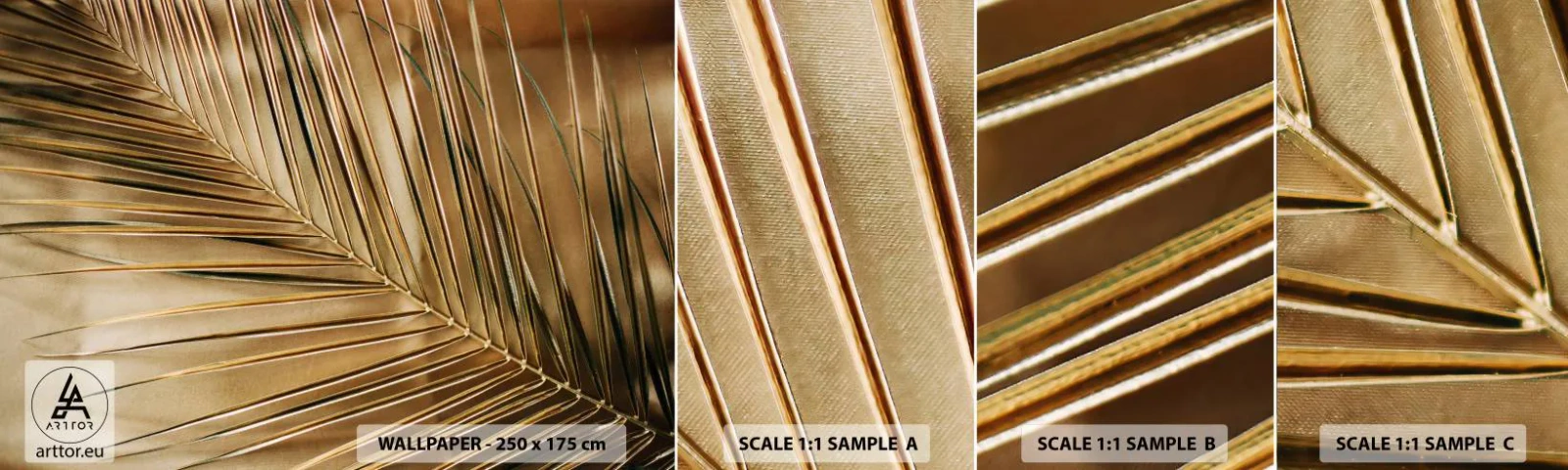 Échantillon de Papier Peint Autocollant Deluxe Sticker - Colonnade naturelle - Feuille de palmier, Graphique, Tropiques - 100x30 cm