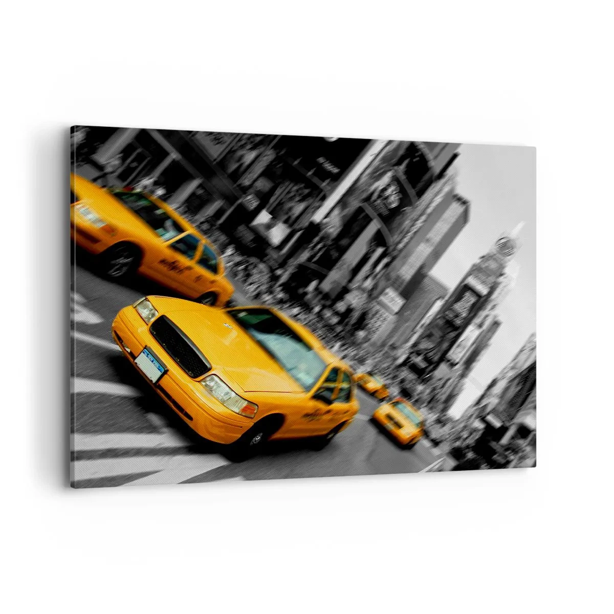 Impression sur toile - Image sur toile - Des taxis jaunes à une intersection très fréquentée de la ville - 100x70cm - Gouttes de soleil New-Yorkaise - Décoration murale moderne pour le salon et la chambre ARTTOR
