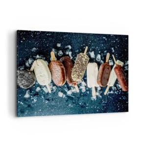 Impression sur toile - Image sur toile - Des glaces colorées disposées sur de la glace avec un fond sombre - 100x70cm - Le goût de l'été chaud - Décoration murale moderne pour le salon et la chambre ARTTOR