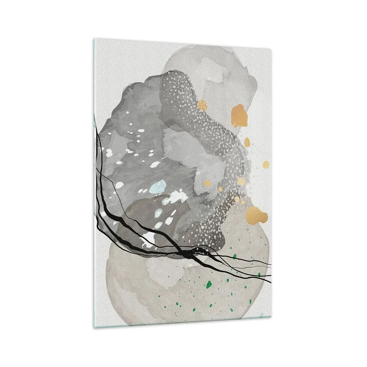 Impression sur verre - Image sur verre - Formes organiques dans des tons de gris avec des accents de noir et d'or - 70x100cm - Composition organique - Décoration murale moderne pour le salon et la chambre ARTTOR