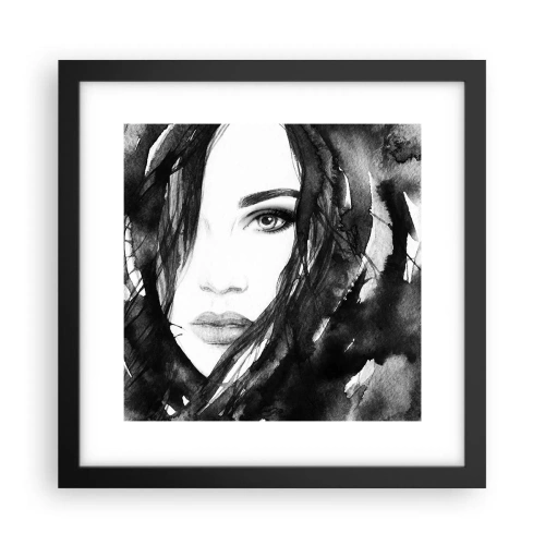 Affiche dans un cadre noir - Poster - Portrait d'une dame en noir et blanc - 30x30 cm